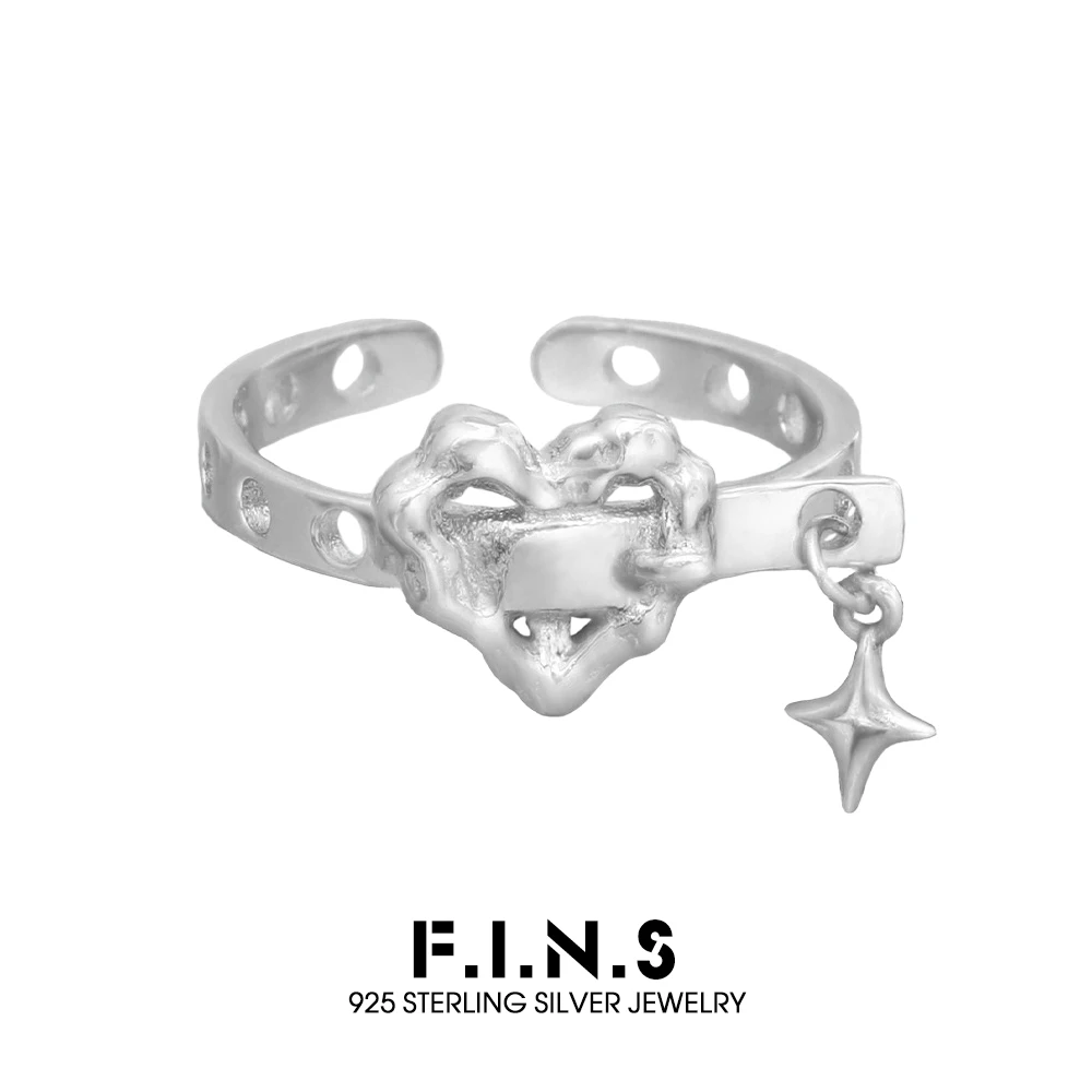

F.I.N.S Minimalist Heart Metal Buckle S925 Sterling Silver Open Ring for Women Chic Cool Adjustable Finger Fine Jewelry Gifts