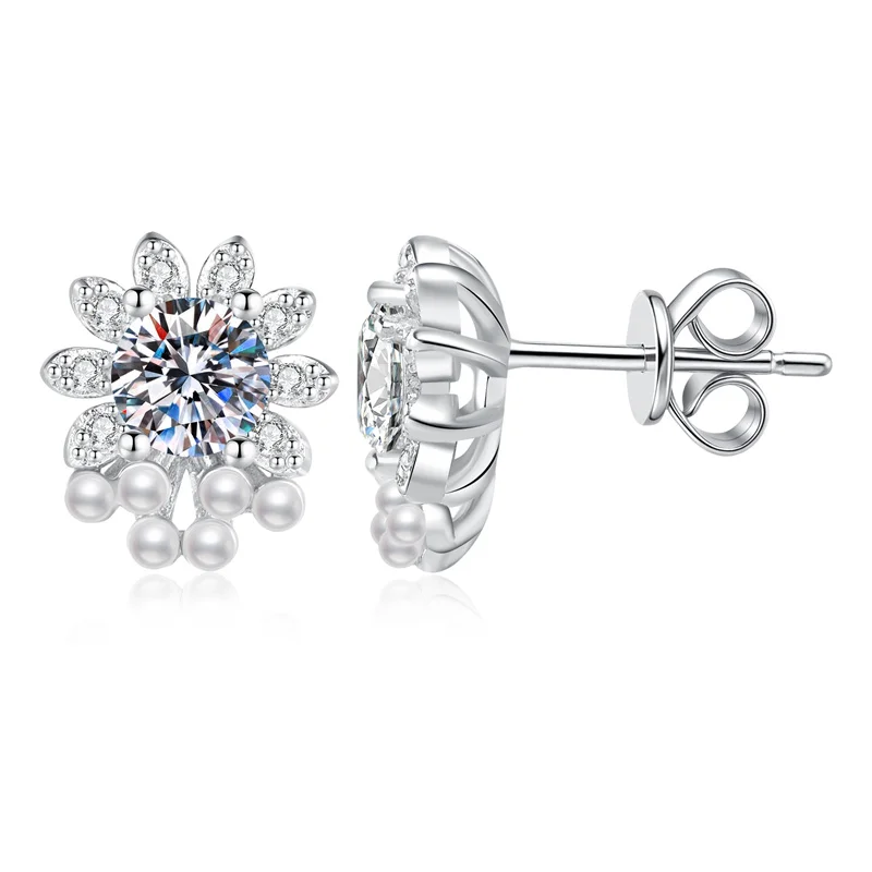 

ZFSILVER Fashion Classic 925 Silver Trendy Moissanite Design Pearl Flower Earring For Charms Women Accessories Jewelry Gift E291