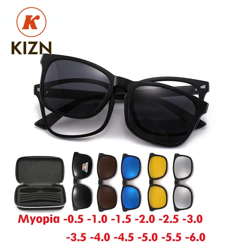 

KIZN 2025 New 6 in 1 Magnet Clip Sunglasses Myopia Glasses Fashion Men Women Custom Prescription Optics Eyewear -0.5 To -6.0