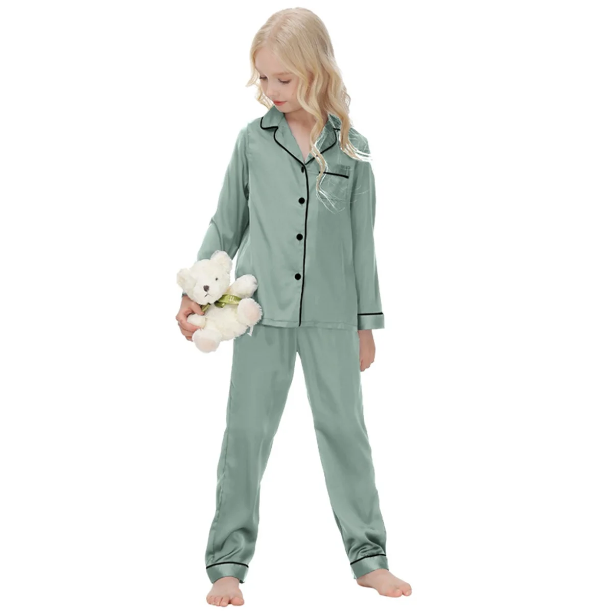 2-14 Years Boys Girls Pajamas Sets Kids Silk Satin Top Pant Long Sleeve Pyjamas Suits Nightgown Child Teen Homewear Sleepwear