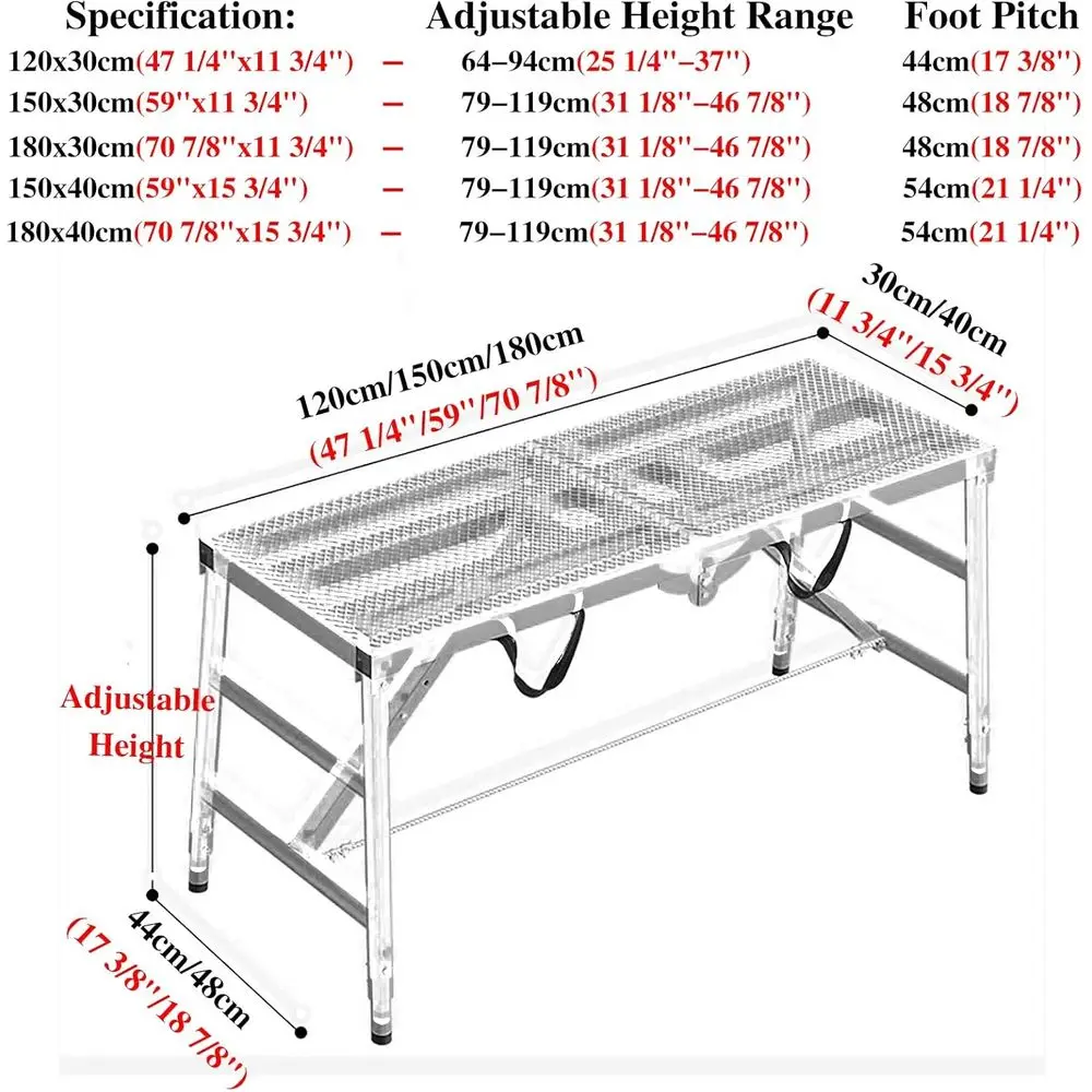 Industrial-Grade Adjustable Scaffold Platform with Anti-Slip Walk Boards, Foldable Yellow Ladder Plank (120x30cm)