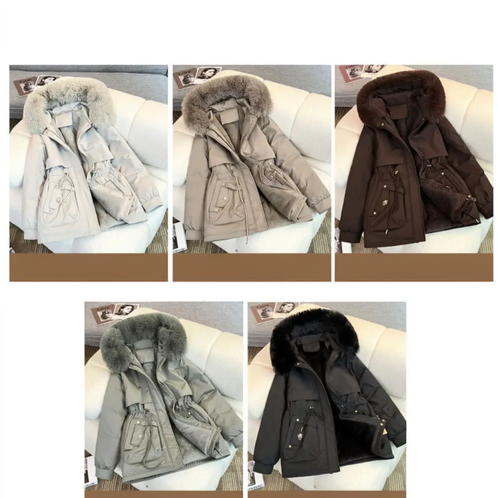 Winter Parka Women Thickened Cotton Jacket Short Coat Fashion Loose Fit Hooded Casual Warm Faux Fur Collar Winter Streetwear