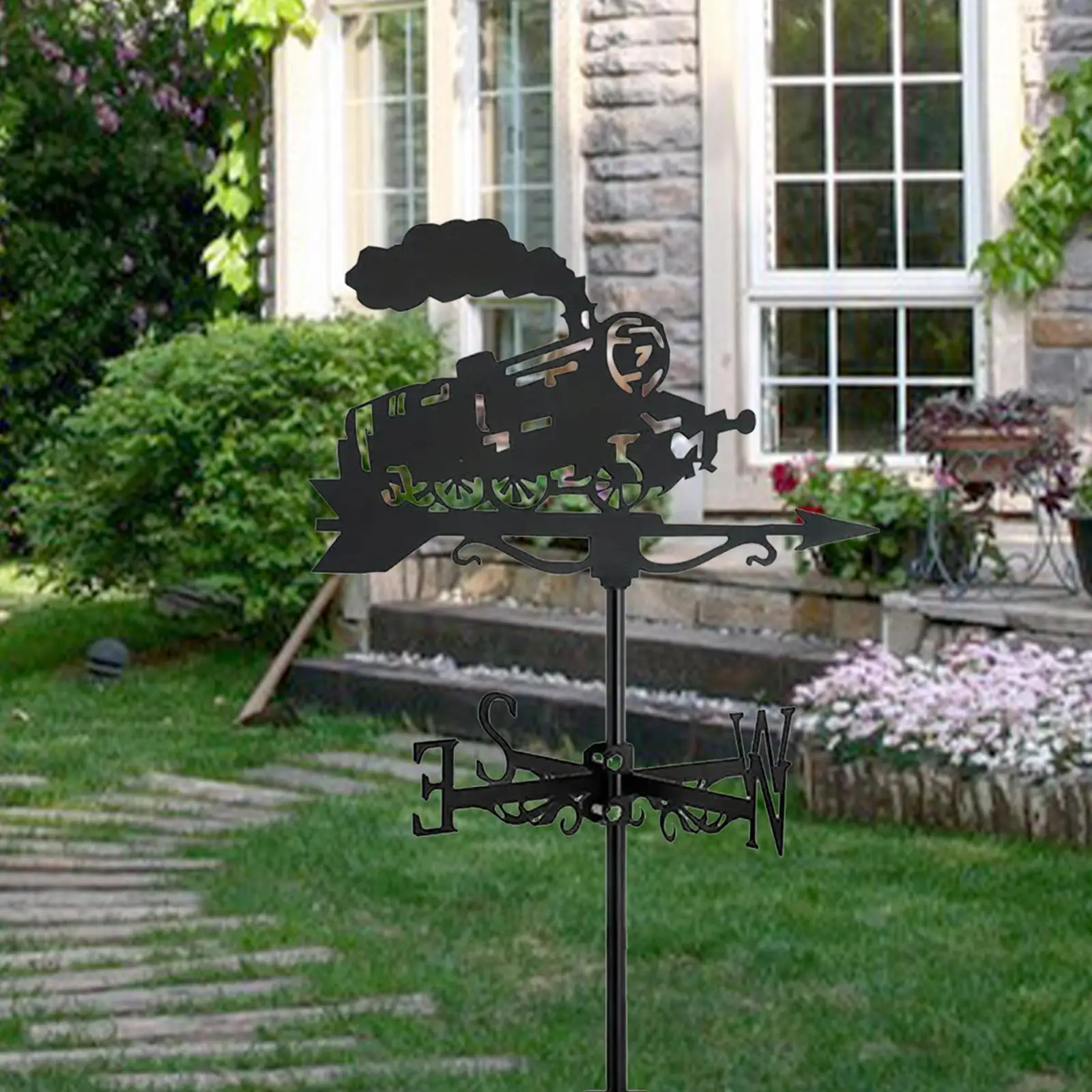 Locomotive Metal Weathervane Vintage Wind Vane Weathercock Iron Art Ornament for Garden Decor Porch Terrace Cottage Decoration