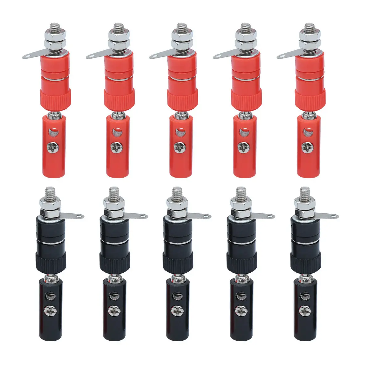 10Pairs 4Mm Banana Plug Connectors Black Zinc Alloy Screw Type High Conductivity Suitable Speakers Instruments Lamps