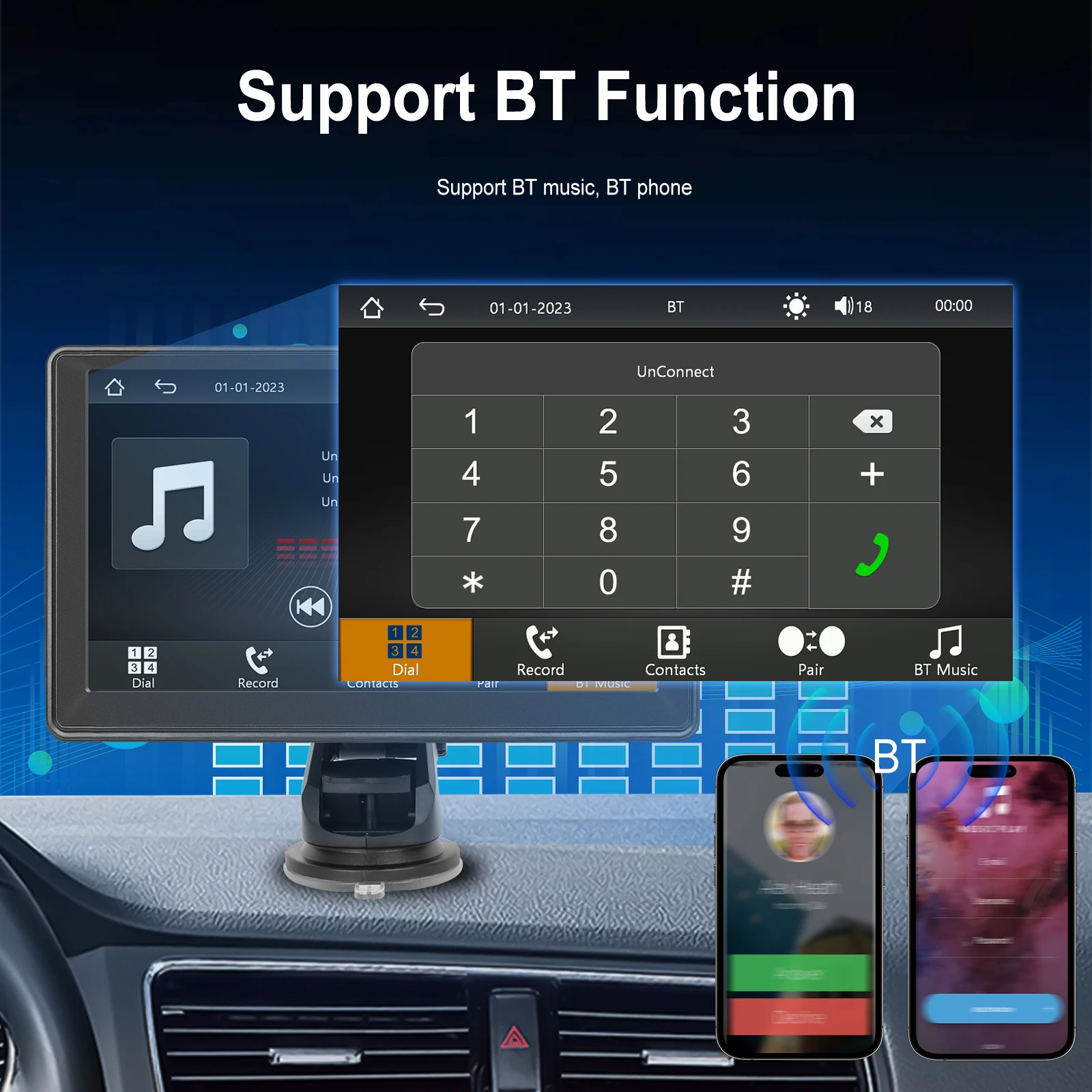 Camecho-Multimédia Carro Universal com Tela Sensível Ao Toque, Carplay Sem Fio, MP5, Leitor Portátil Inteligente, Suporta Android, Auto Bluetooth,