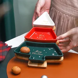 Ceramic Tableware Bamboo and Wood Christmas Tree Trays Snacks Fruit Plates Delicate and Luxurious Dishes Christmas Day Trays