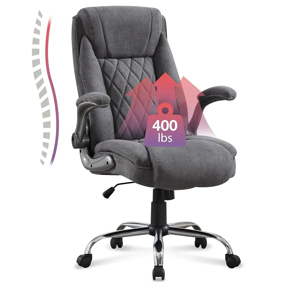 

Big And Tall Office Chair 400Lbs High Ba Executive Computer Desk Chair With Flip Up Armrest, Breathable Fabric Adjustable