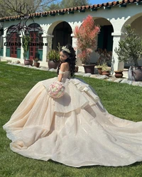 Mexico Sweetheart Ball Gown Quinceanera Dresses For Girls Beaded Tiered Celebrity Party Gowns Sweet 15 16 Robe De Bal