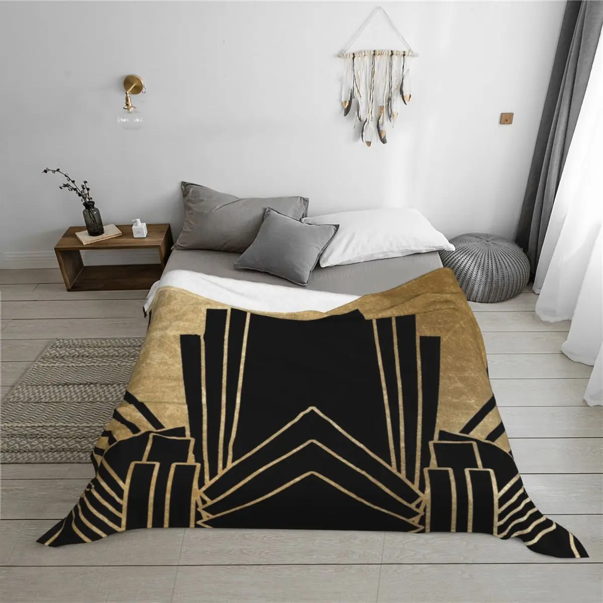 تصميم آرت ديكو رمي بطانية بياضات السرير المزخرفة من قماش الفانيلا بطانيات مخصصة #3