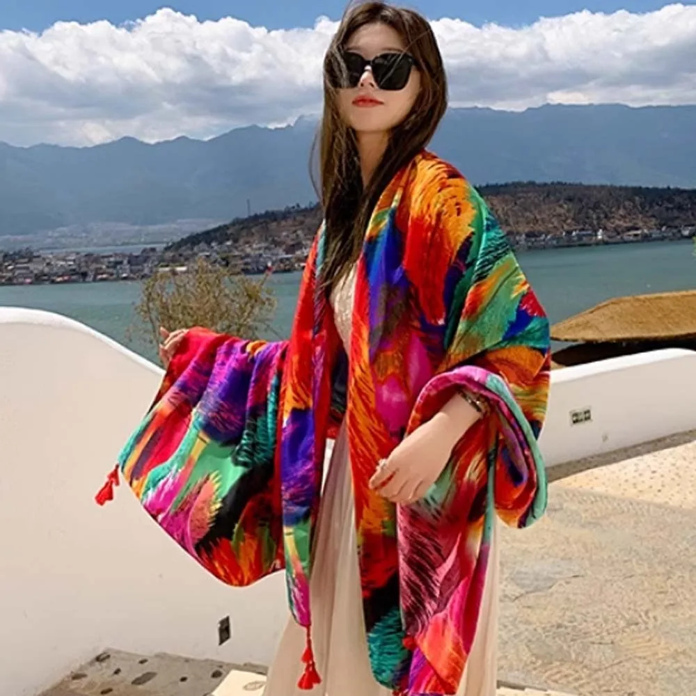 

Breathable Spring Silk Scarf Long Cotton Ethnic Style Yarn Shawl Sunscreen Lightweight Square Hijab Scarf Clothing Accessories