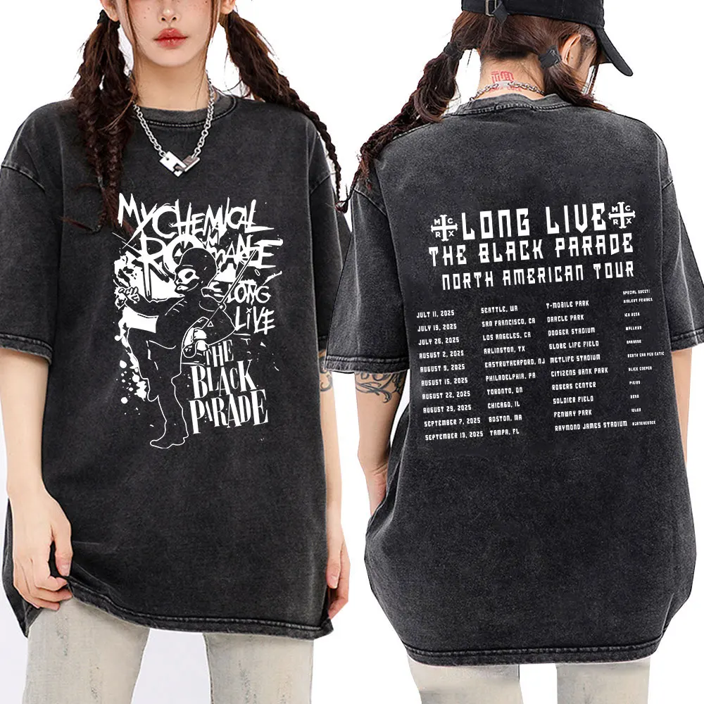 My Chemical Romance Band Washed T-shirt Long Live The Black Parade Tour Merch T-shirts Men Women Gothic Punk Oversized T Shirts