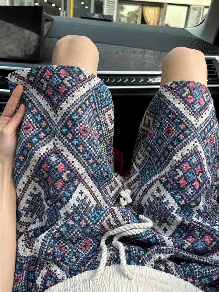 

Knitted Men's Shorts Summer High Waist Straight Leg Beach Hawaii Style Five-Point Pants Ethnic Grid Design Casual ...