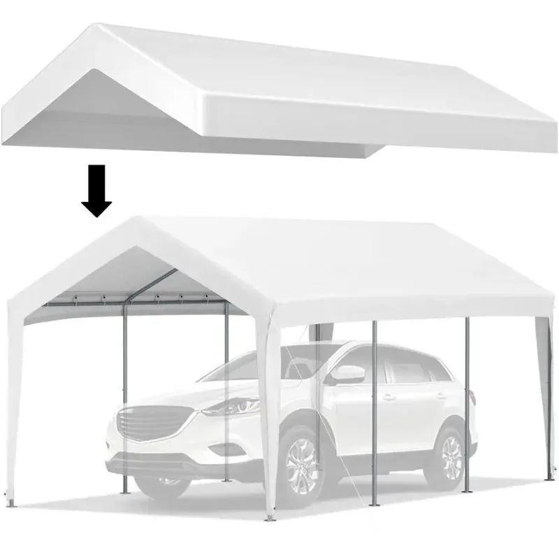 Carport Replacement Cover, 10 x 20 ft, Ripstop TripleLayer PE Fabric Garage Top Tarp Shelter Cover,