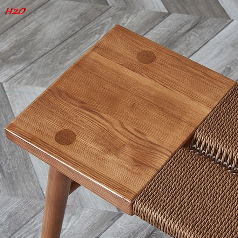 Taburete nórdico de madera maciza para cambio de zapatos, taburete tejido de cuerda para uso doméstico, moderno, Simple, dormitorio, cama, mesa de comedor, combinación