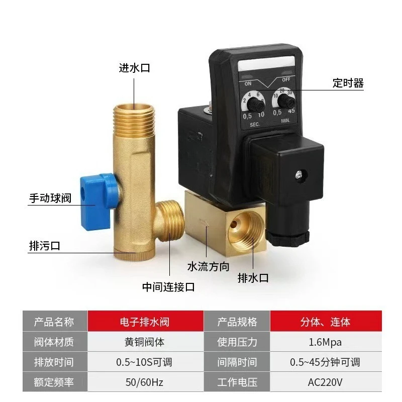 OPT-A Split OPT-B Integrated Auto Drain Solenoid Valve Timed Air Compressor Water Discharge Electric Control Hardware