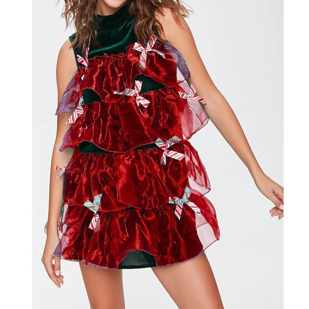 Robe tutu en tulle à paillettes pour femmes, arbre de Noël, vert, fête, mode