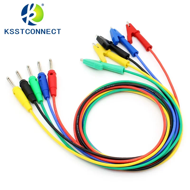 5pcs Highly flexible 16AWG silicone 4mm Stackable Banana Plug male to Crocodile Alligator Clip Test Probe Lead Wire Cable