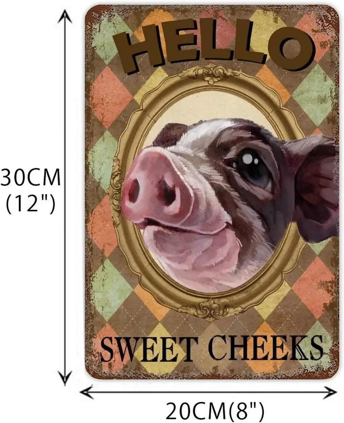 Diamond Retro Tin Sign Pig Face Hello Sweet Cheeks Tin Plaque Country Bathroom Sign Decor Plaque Sign Signag Tin Decor