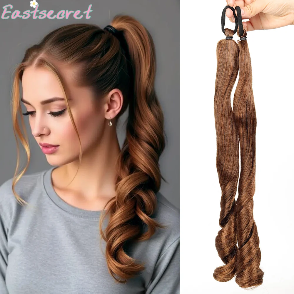EAST Synthetic ponytail Hair Extension Black Natural Wig Long Ponytail Hair Band Rubber Band Women's Wig Lolita Double Ponytail