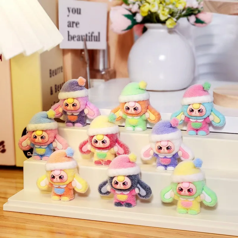Keychain Flocked Cartoon Cake Hat Plush Doll Cute Mini Toy Bag Charm Key Ring Fluffy Ball Accessory Gift For Kids Girls Toy
