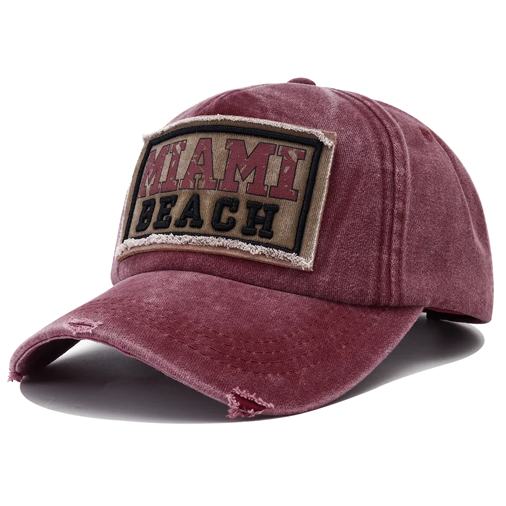 2024 New Miami Beach Print 5 Panel Baseball Cap for Men Casquette Homme Femme Adjustable Vintage Washed Y2k Mens Hats Gorras