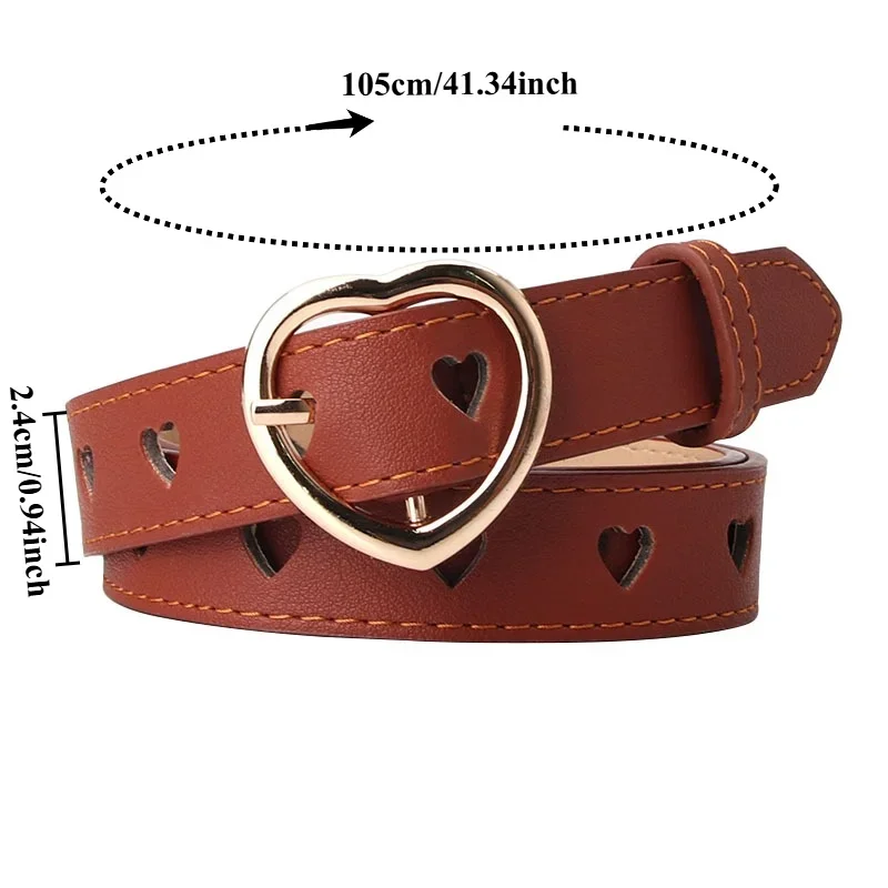 BILLINGS 1pcs Fashionable Women’s Minimalist Versatile Heart-Shaped Openwork Leather Belt  Women’s PU Buckle Denim Belt