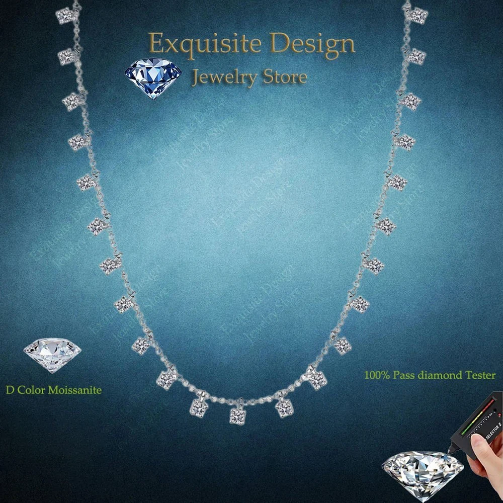 

Exquisite Design 3/9CT Moissanite Pendant Necklace Women, Sparkling PT950 Full Stars Wedding Jewelry Round Cut Clavicular Chain