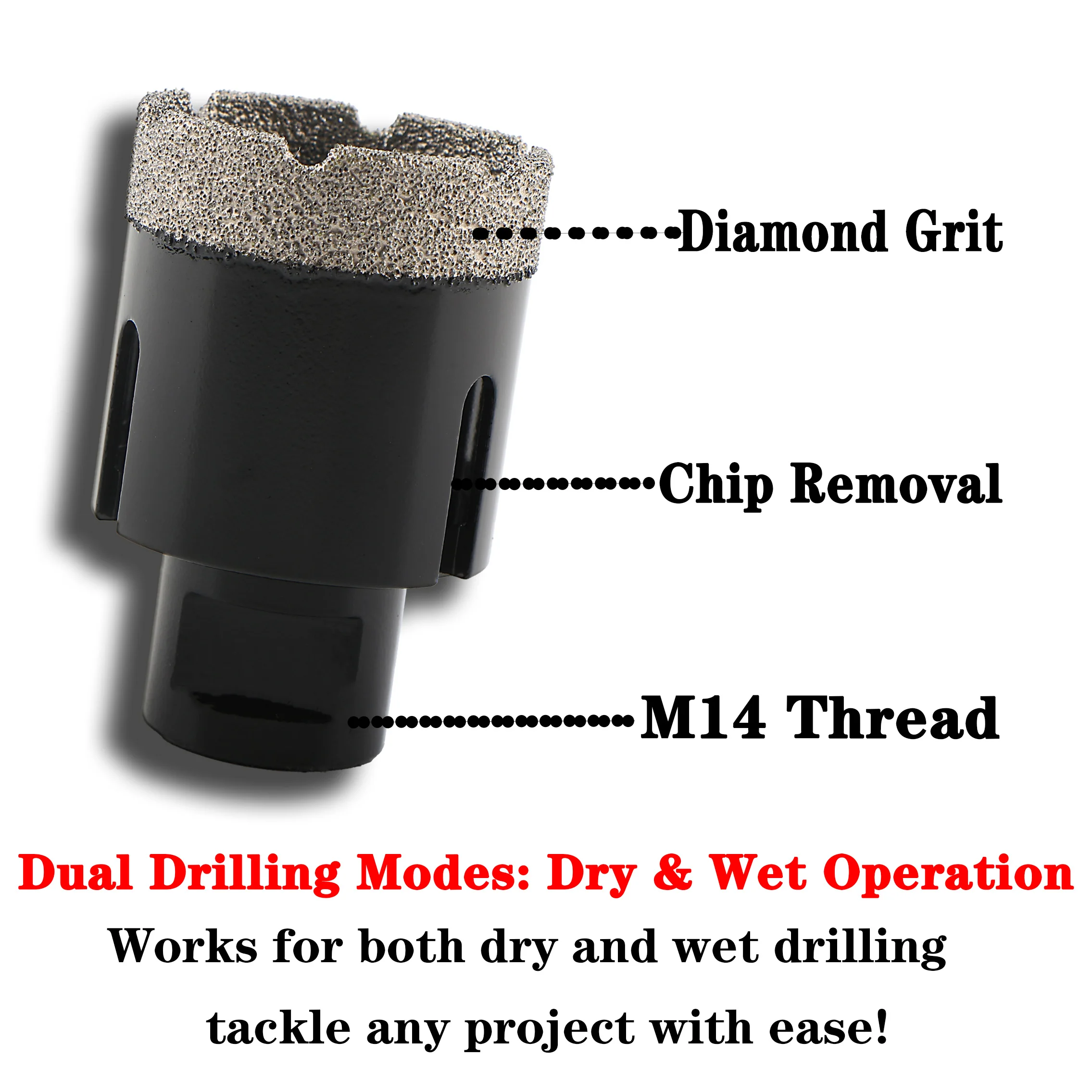Foret à sec en diamant brasé sous vide, filetage M14, scie cloche pour carreaux de porcelaine, granit, marbre, pierre, adapté au meuleuse d'angle