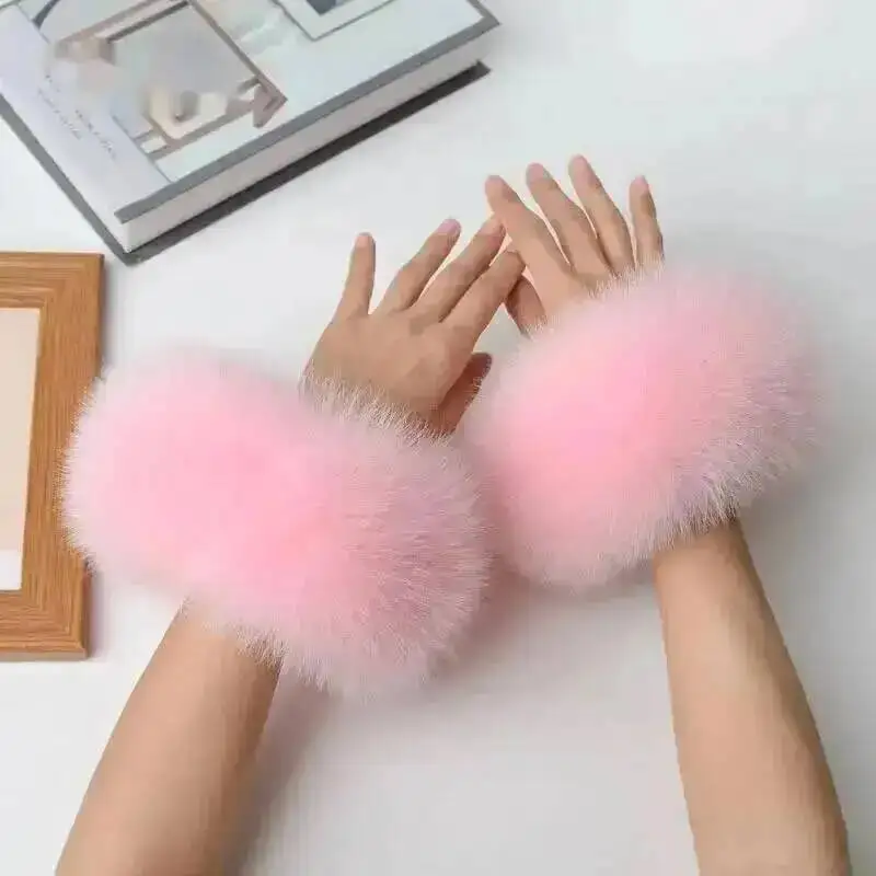 Women 100% Real Fox Fur Wrist Cuffs Winter Warmer White Arm Warmers Covers Luxury Natural Fashion Lady Detachable Sleeves