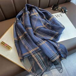 2023 Luxury Silk Wool Scarf Women Plaid Long Foulard Female Glitter Shawl Wrap for Ladies Hijab Spring Winter Thin Warm Scarves