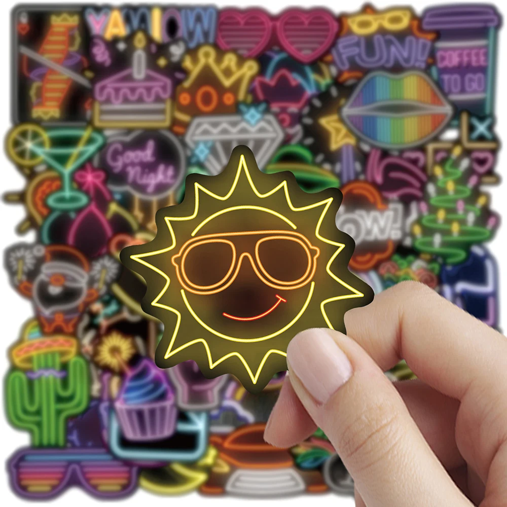 10/40/80PCS Cartoon Neon Light Graffiti Stickers Cute Cartoon Decals Toy DIY Motorcycle Luggage Phone Bike Car Kids Sticker Gift