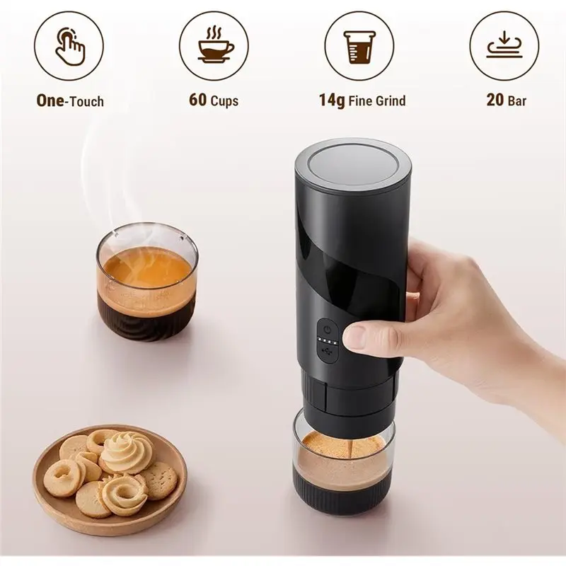 B02C-2In1 Portable Electric Coffee Maker,20Bar Portable Espresso Maker Rechargable,Travel Coffee Maker For Car,Camping,Office