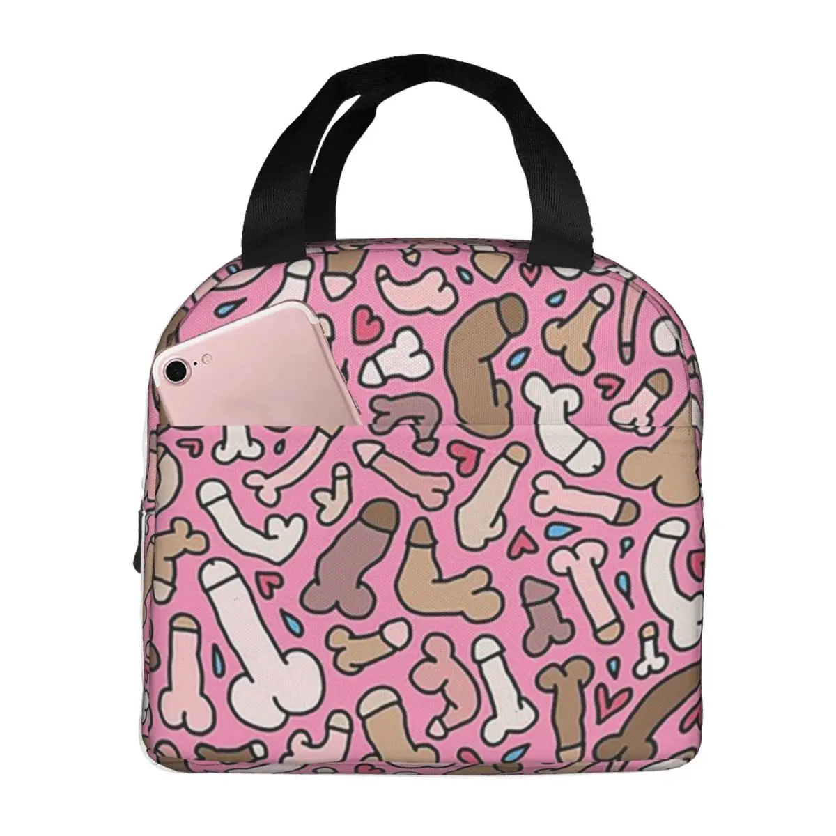 Pink Penis Lunch Bags Insulated Bento Box Lunch Tote Leakproof Picnic Bags Thermal Bag for Woman Student Office