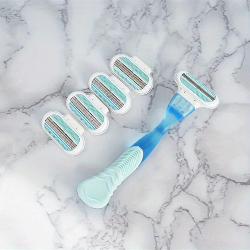 1 حامل شفرة + 4 رؤوس بديلة، متوافقة مع شفرات حلاقة آمنة للسيدات، خالية من الزيت، مناسبة للوجه/الساقين/الذراعين #3