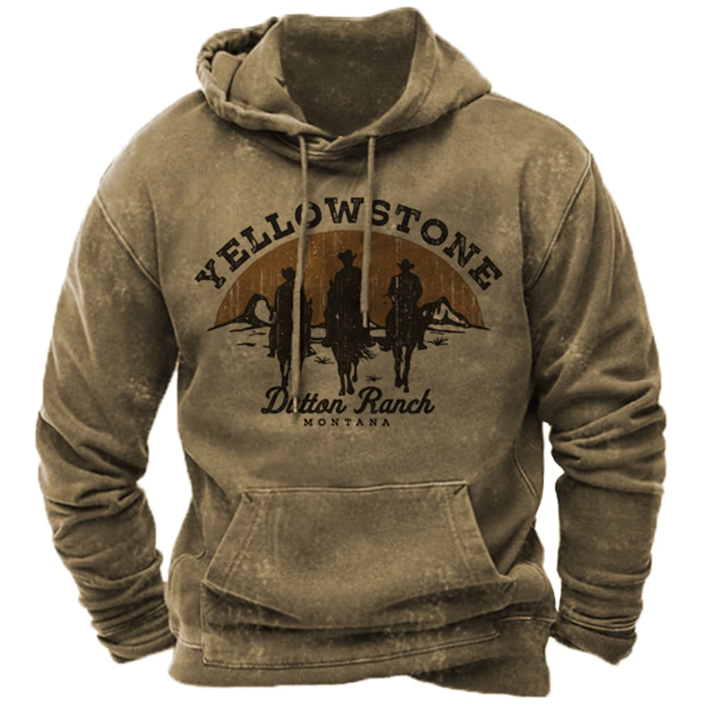 Yellowstone National Park Vintage Men Hoodies Print Pullovers Oversized O-neck Tops Tee Outdoor Streetwear Men Clothing Hot