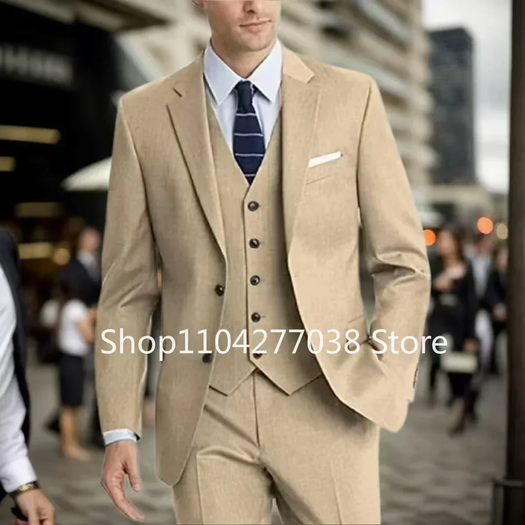 

Men's Classic Formal 3-Piece Suit Set with Notched Lapel Elegant Blazer Vest And Pant Tuxedo for Wedding And Business