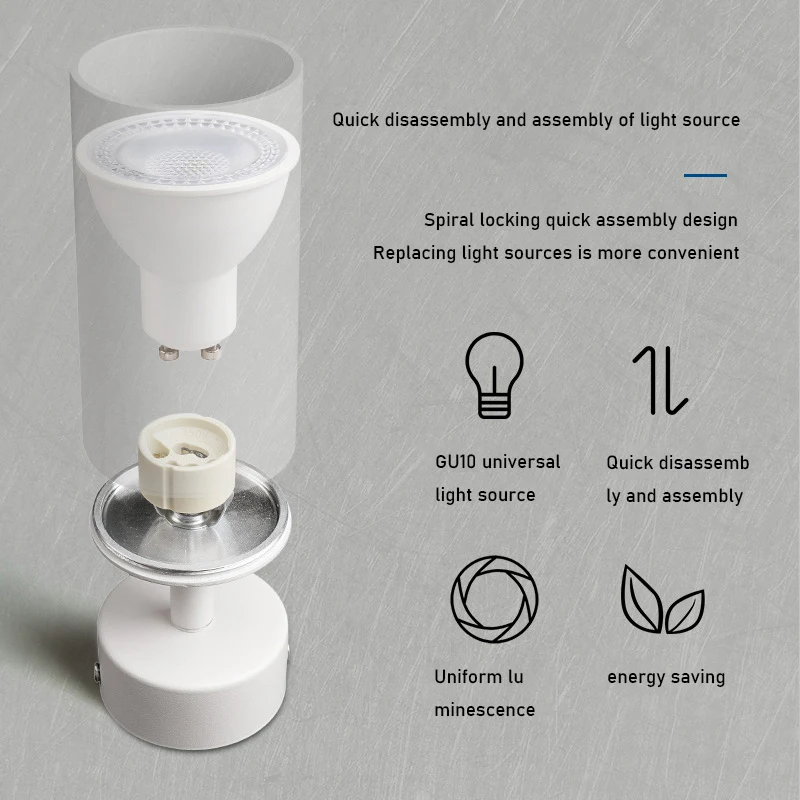 천장 레일 램프용 LED 트랙 조명, GU10 전구 조명 시스템, 355 ° 회전, AC90-260V 교체 가능한 LED 트랙 스포트라이트