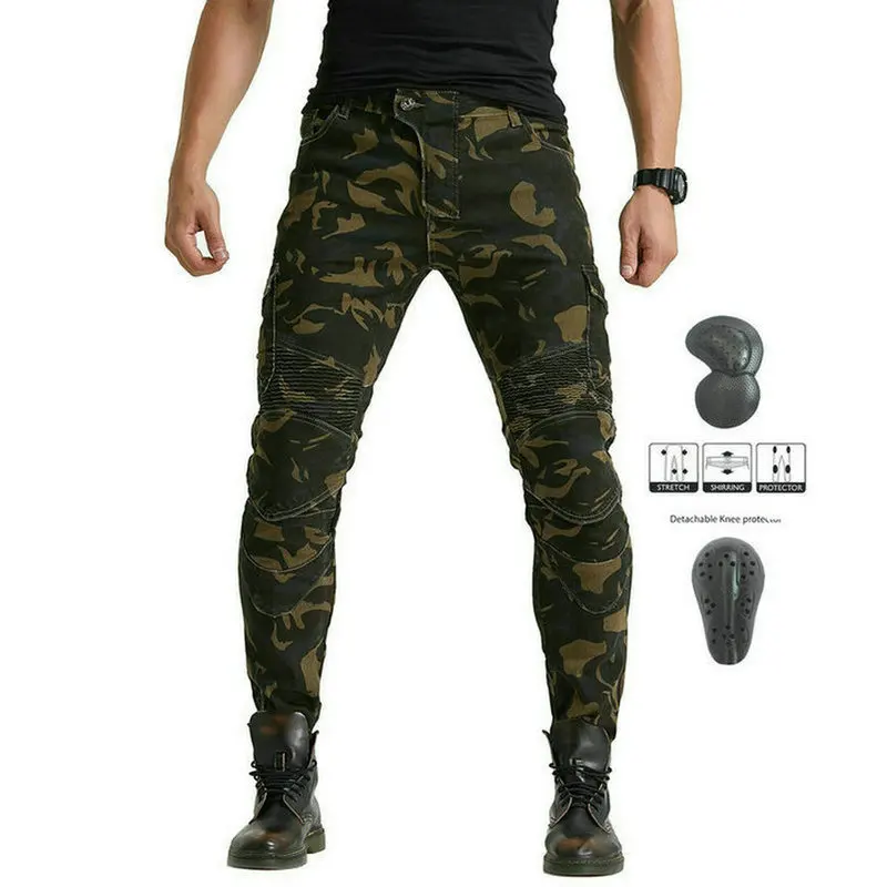 Male Motorcycle Knight Daily Cycling Protective Jeans Volero Motorpool Camouflage Loose Straight Trousers Motor Sports Pants