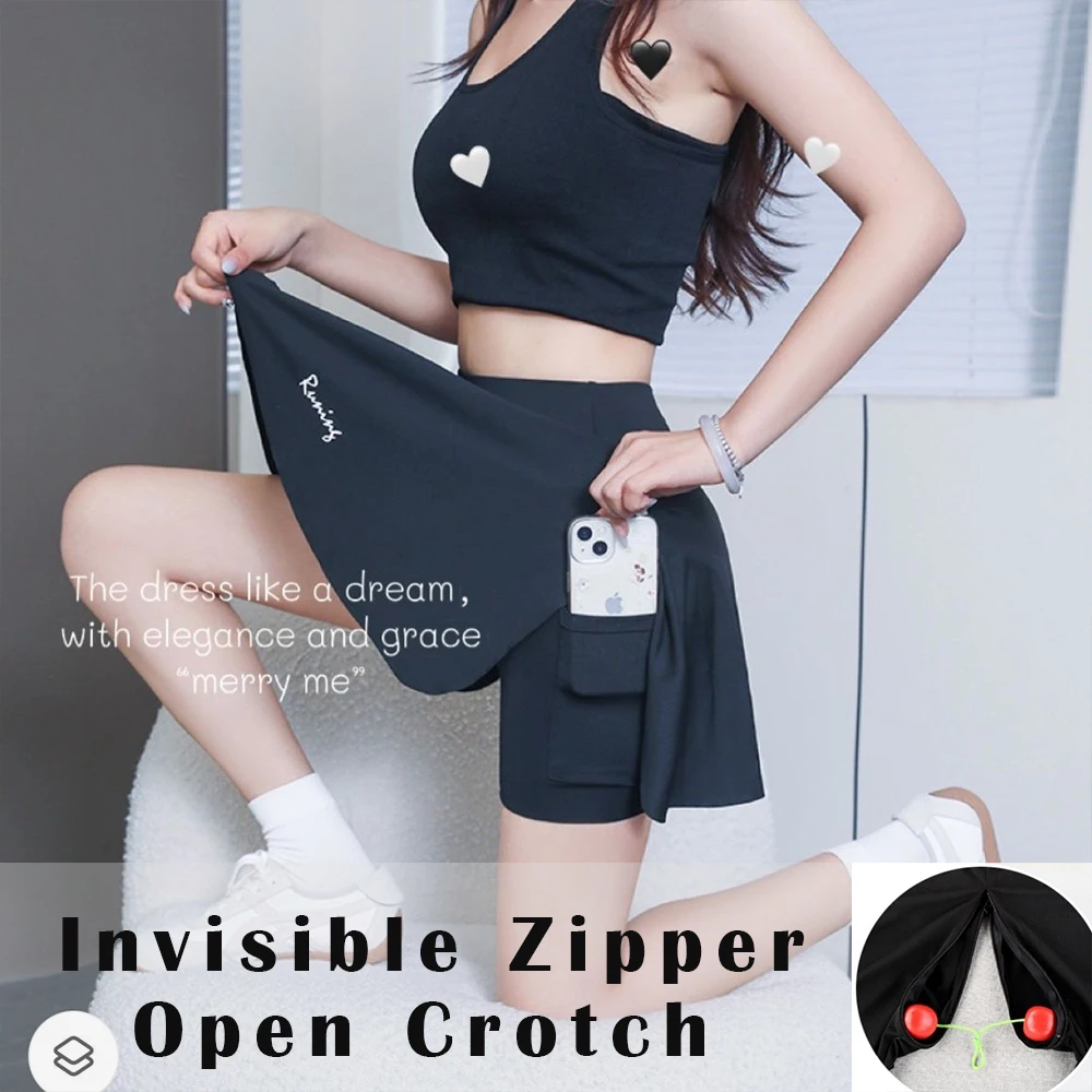 

Invisible Zipper Open Crotch Exotic Skort Skirt High Waist Women Plus Size Tight Shorts Bottoms