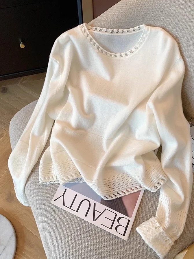 루즈하고 편안한 니트웨어 라운드 넥 부드러운 가을 겨울 고품질 탑 우아한 소녀용 긴팔 스웨터