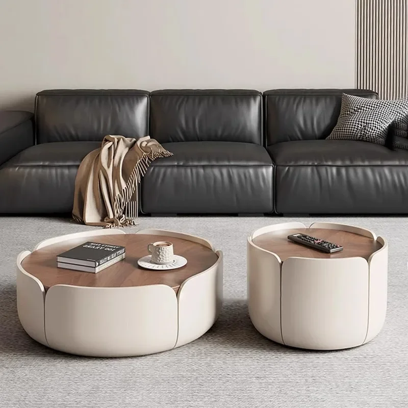 Coffee table Italian medieval small apartment living room household high-end creative walnut pattern round tea table