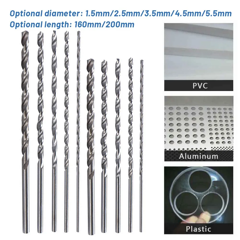 Diameter 1.5-5.5mm Length 160-200mm Extra Long HSS High Speed Steel Straight Shank-Twist Drill Bit For Metal Electric Drills