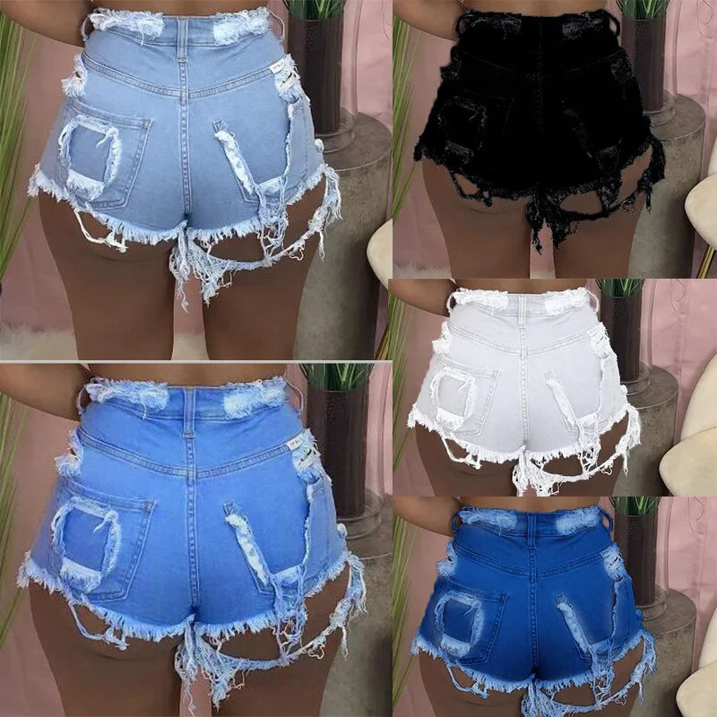 Summer Women's New Sexy Shorts Tight-fitting High-waist Denim Sexy Mini Shorts with Fringed Fringe Fringe Booty Shorts Women