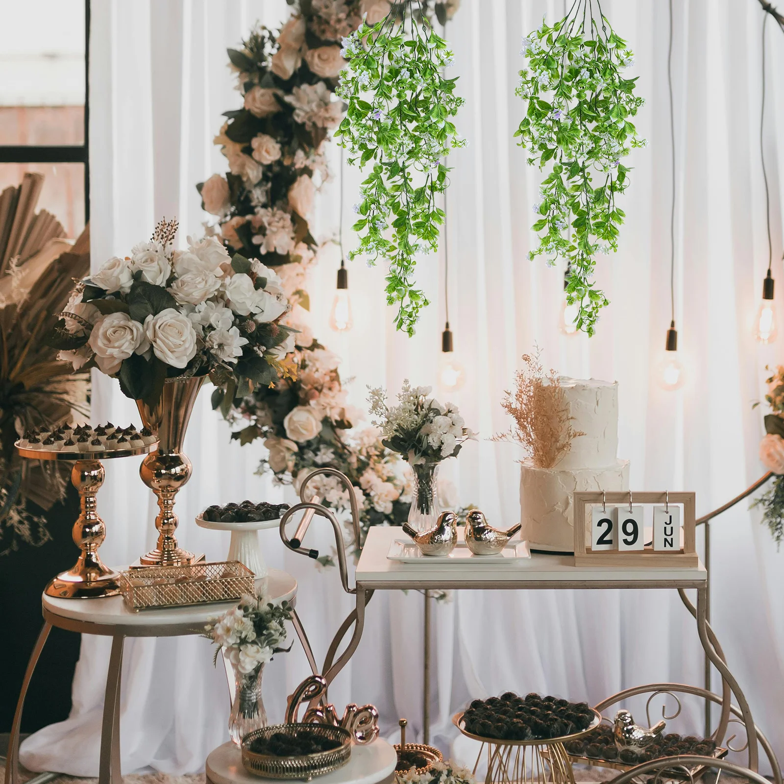 

2Pcs Artificial Plants Ferns Vine Fake Hanging Leaves Dense 3D Greenery for Indoor Wall Shelf Bedroom Decorative Use