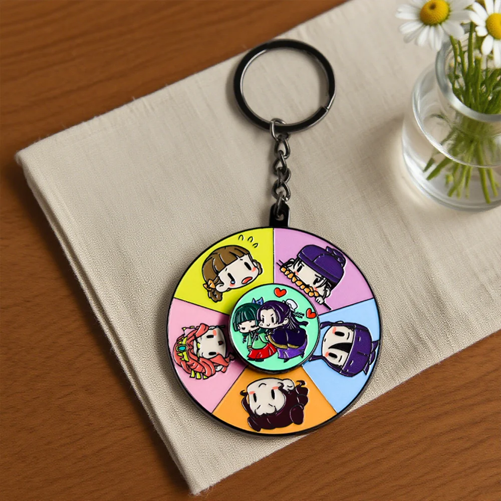 Hollow Bow Flower Basket Keychain Cartoon Character Pattern Rotatable Disc Pendant Anime Peripheral Key Ring Decoration Gift view 2