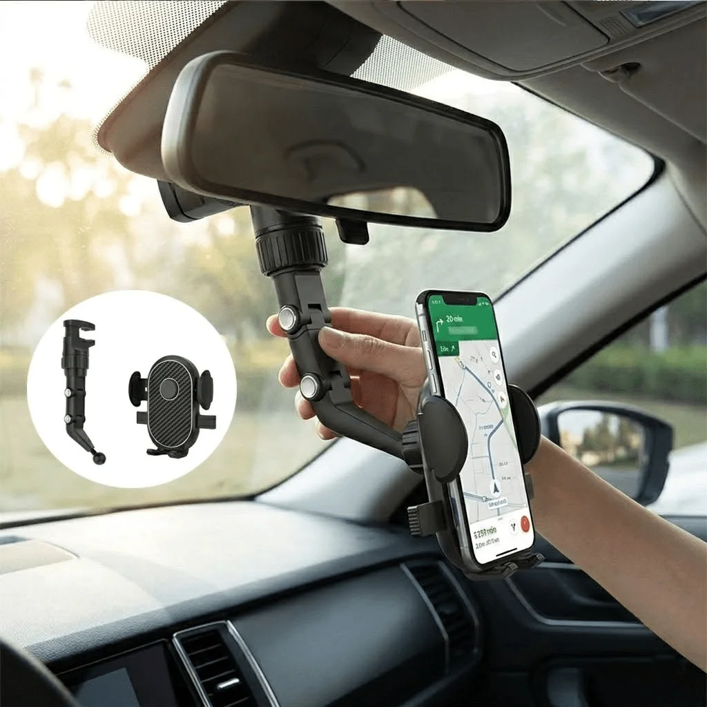 2-in-1-Autotelefonhalter, 360° drehbarer und verstellbarer Freisprechständer, höhenstabilisierter Autotelefonhalter mit sicherem Halt, robustes Kunststoffmaterial, stabile Autohalterung für GPS-Navigation, langlebiger – Detail 3