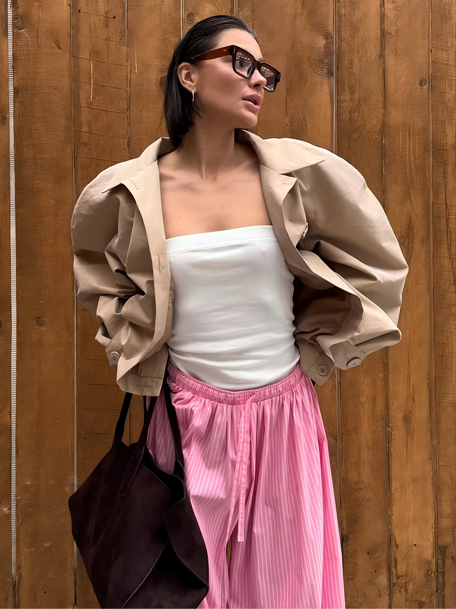 Bornladies 2025 الصيف المرأة القطن الأزرق رقيقة مخطط فضفاض فانوس السراويل مرونة الخصر عادية الشارع بنطلون