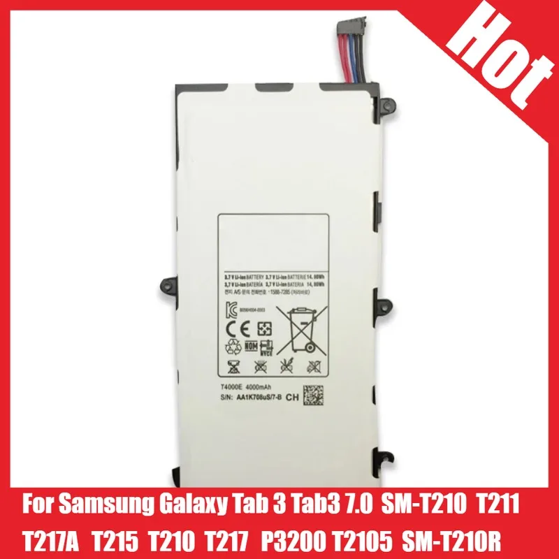 

T4000E Laptop Battery 3.8V 4000mAh For Samsung Galaxy Tab 3 Tab3 7.0 SM-T210 T211 T217A T215 T210 T217 P3200 T2105 SM-T210R