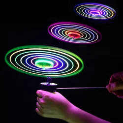 1pc Playing Plastic Pull String Spinning Line Toy Led Flashing Light Up Flying Saucer UFO LED Handle Kid Popular Outdoor Toys