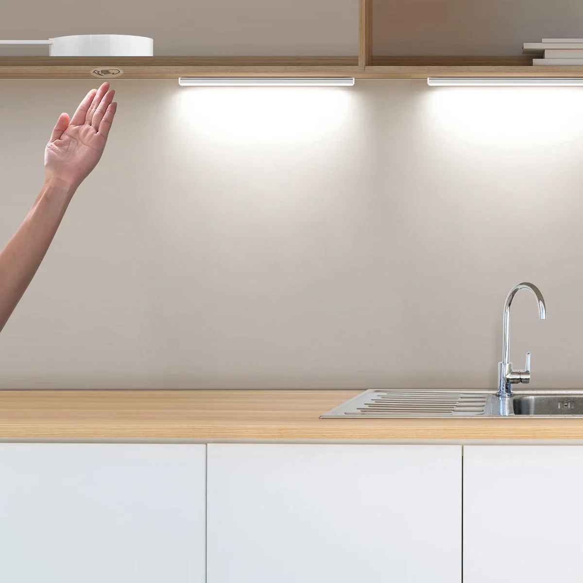 1-6pcs Kitchen LED Under Cabinet Light 12V Penetrable Touch Switch Wood Hand Scan Motion Sensor Dimmable LED  Night Lamp EU Leds